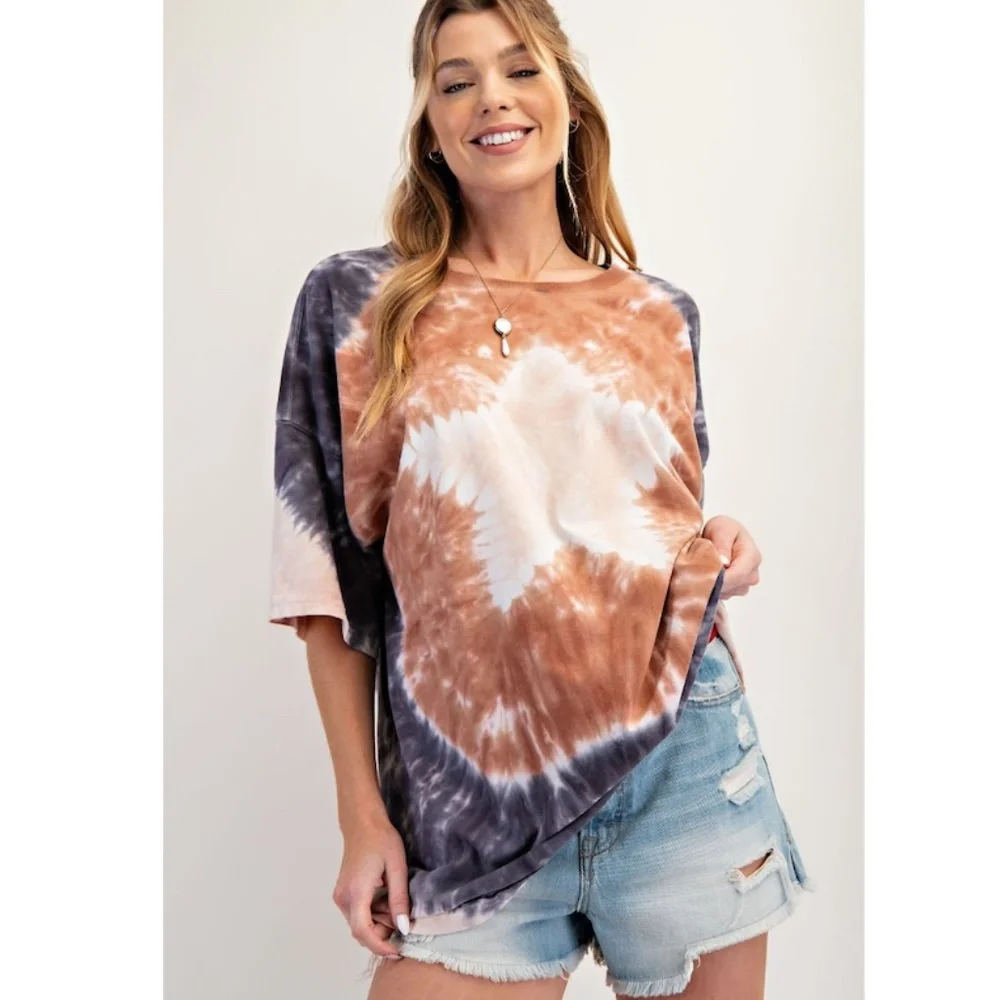 Easel Tie-Dye Short Sleeve Tee - Brown and Black - Picture 2 of 4